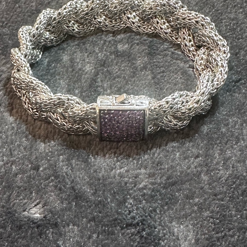 John Hardy Classic Chain Silver Lava Braided Bracelet with Amethyst